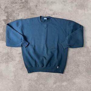 Russell Athletic Forest Jade Green Crewneck USA XL Boxy Vintage Blank Essential